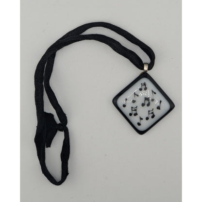 Music-Themed Fused Glass Pendant Necklace Artist Signed