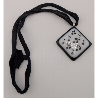 Music-Themed Fused Glass Pendant Necklace Artist Signed