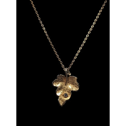 Vintage 1970s Avon Maple Leaf Gold Tone Necklace With Rhinestone Accents