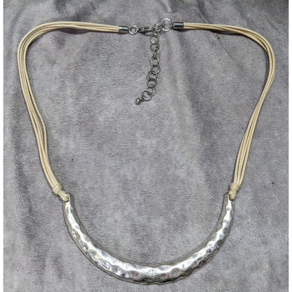 Brutalist Hammered Crescent Necklace With Adjustable Cord & Lobster Clasp