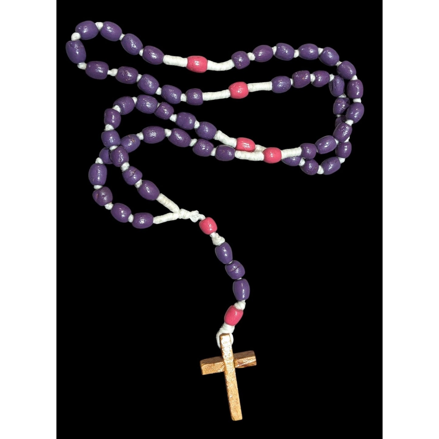 Handmade Pink And Purple Beaded Wooden Cross Necklace