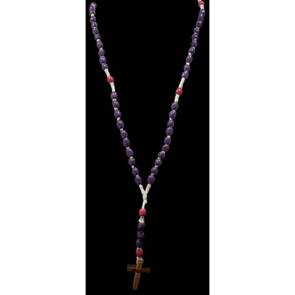 Handmade Pink And Purple Beaded Wooden Cross Necklace