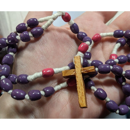 Handmade Pink And Purple Beaded Wooden Cross Necklace