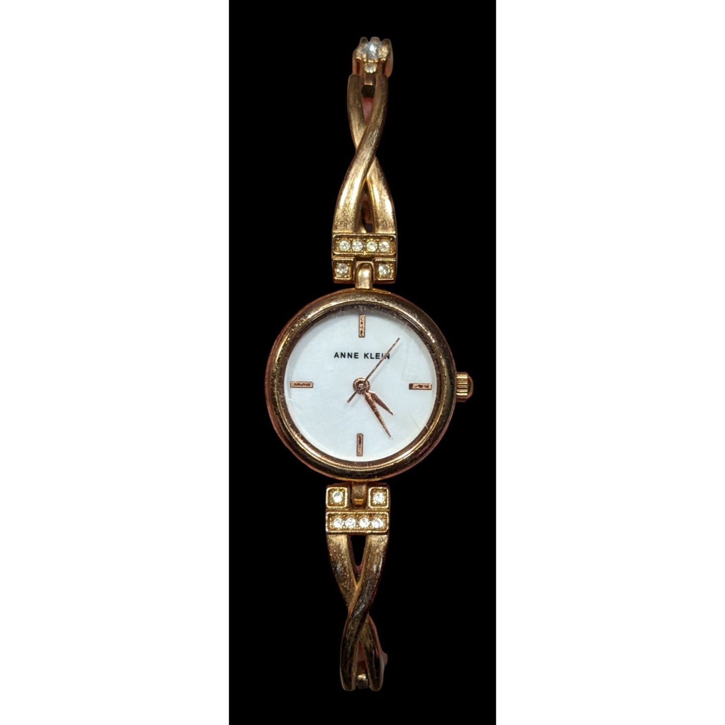 Anne Klein Gold Tone Watch With Rhinestones And Mother Of Pearl Face (Not Tested)