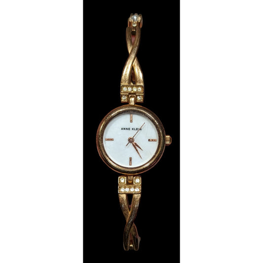 Anne Klein Gold Tone Watch With Rhinestones And Mother Of Pearl Face (Not Tested)