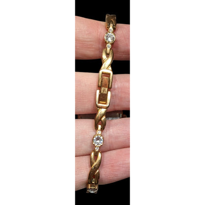 Anne Klein Gold Tone Watch With Rhinestones And Mother Of Pearl Face (Not Tested)