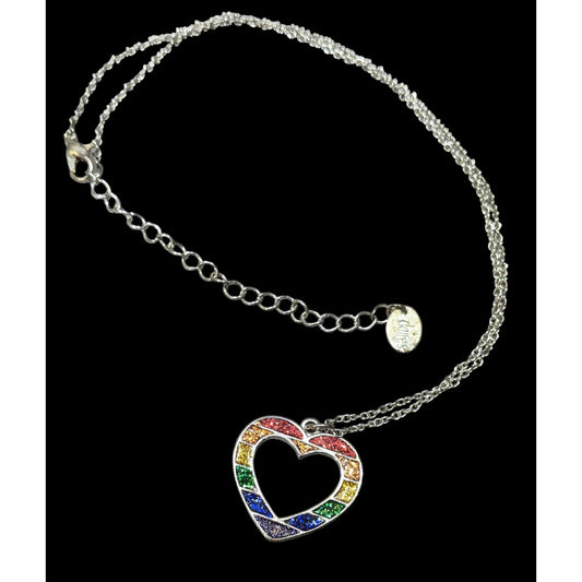 Claires Y2K Rainbow Glitter Open Heart Necklace