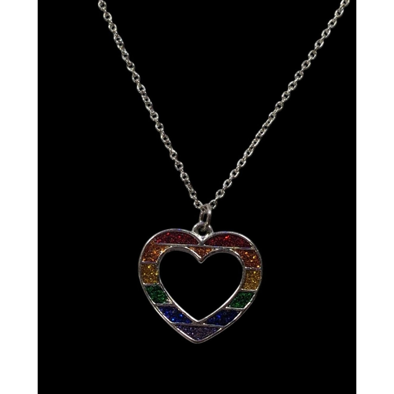 Claires Y2K Rainbow Glitter Open Heart Necklace