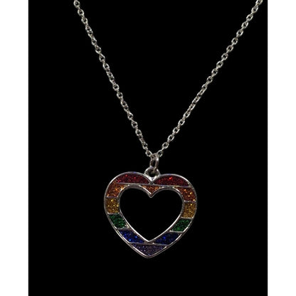 Claires Y2K Rainbow Glitter Open Heart Necklace