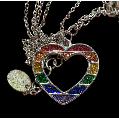 Claires Y2K Rainbow Glitter Open Heart Necklace