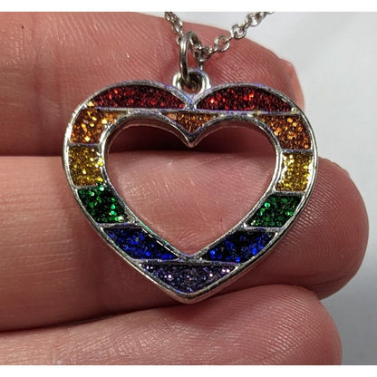 Claires Y2K Rainbow Glitter Open Heart Necklace