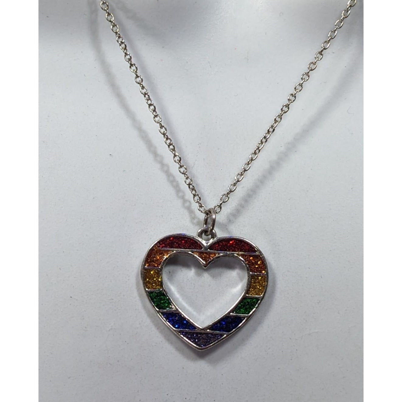 Claires Y2K Rainbow Glitter Open Heart Necklace