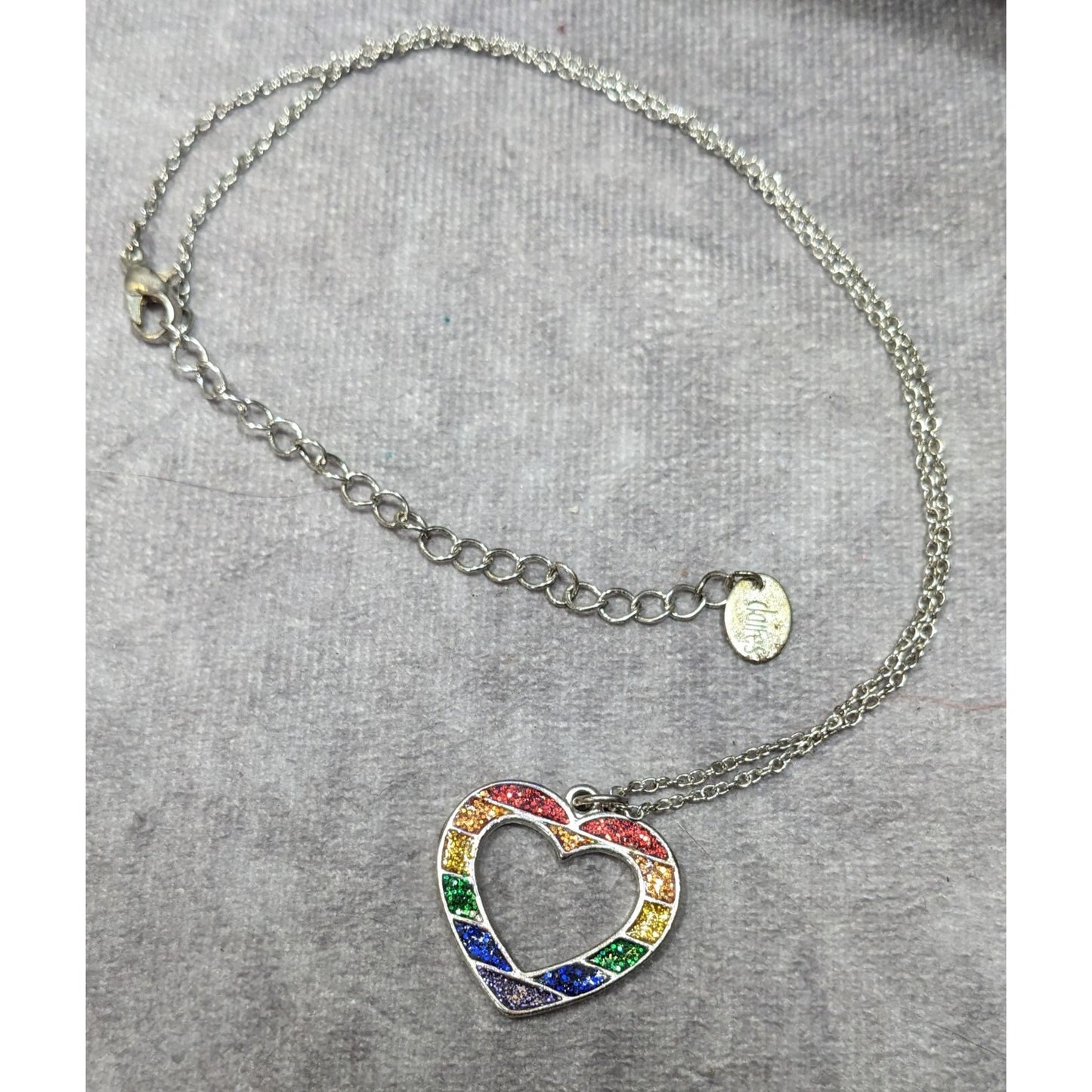 Claires Y2K Rainbow Glitter Open Heart Necklace