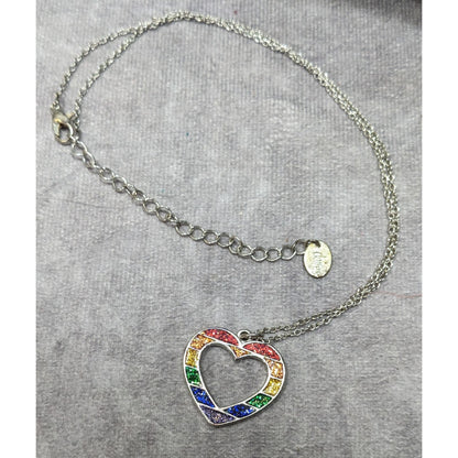 Claires Y2K Rainbow Glitter Open Heart Necklace