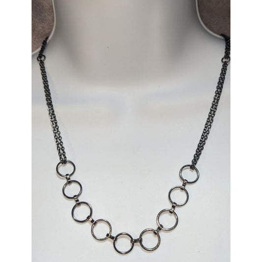 Gunmetal Circle Link Necklace Minimalist Geometric Chain Statement Necklace
