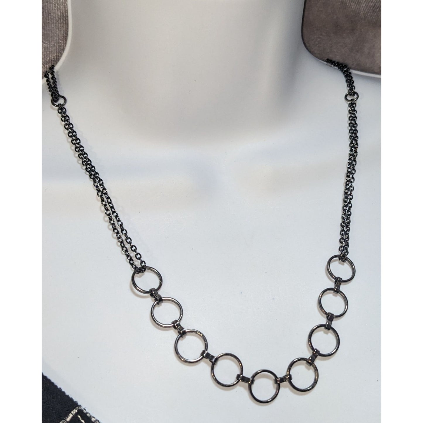 Gunmetal Circle Link Necklace Minimalist Geometric Chain Statement Necklace