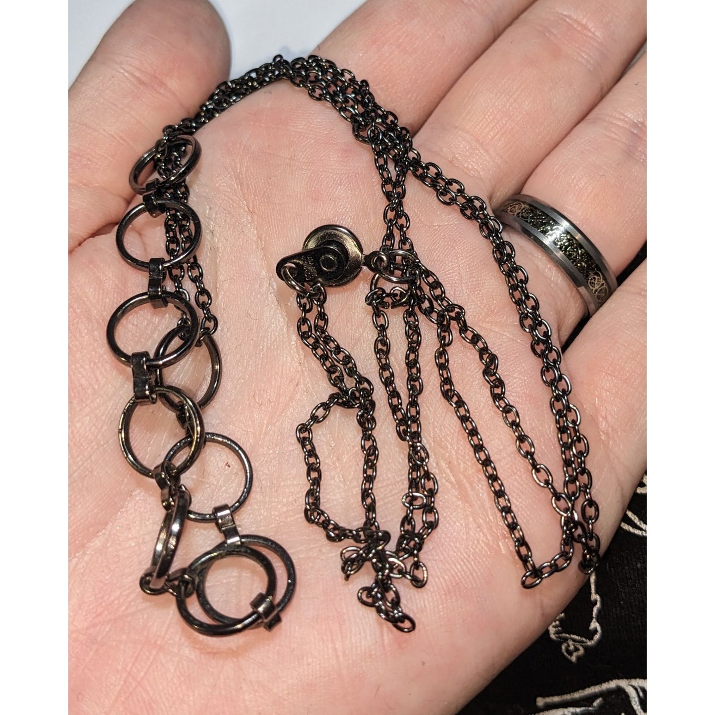 Gunmetal Circle Link Necklace Minimalist Geometric Chain Statement Necklace