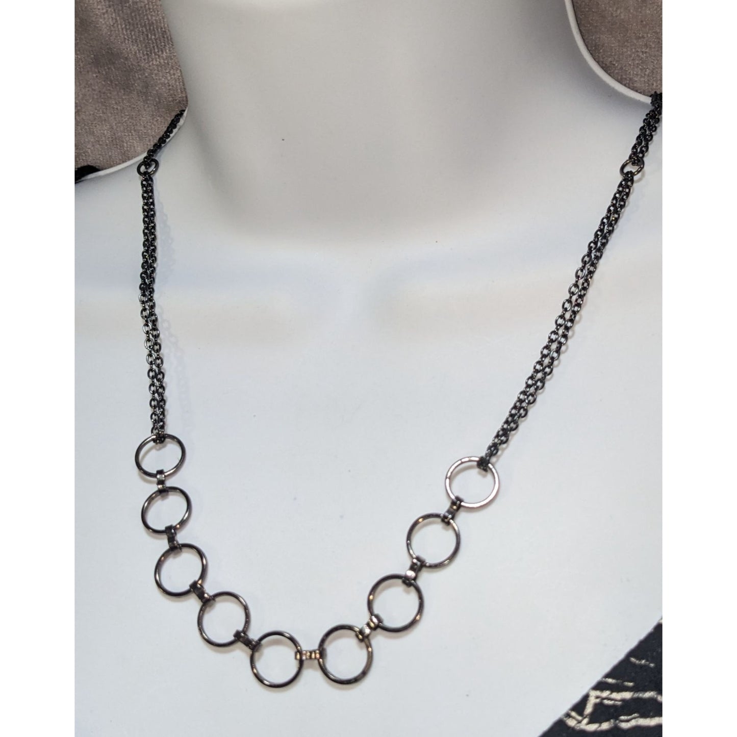 Gunmetal Circle Link Necklace Minimalist Geometric Chain Statement Necklace
