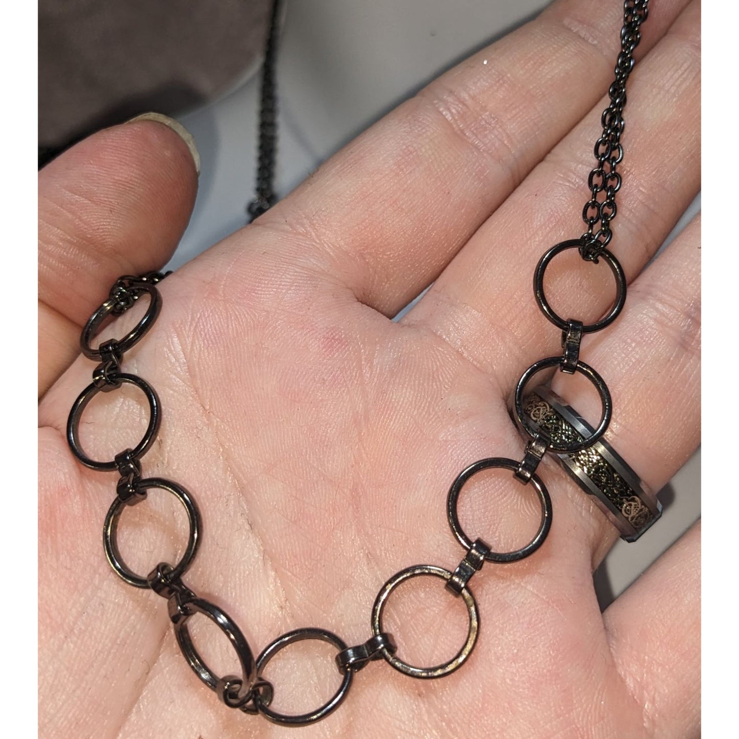 Gunmetal Circle Link Necklace Minimalist Geometric Chain Statement Necklace