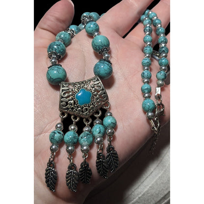 Bohemian Style Turquoise Feather Tassel Necklace