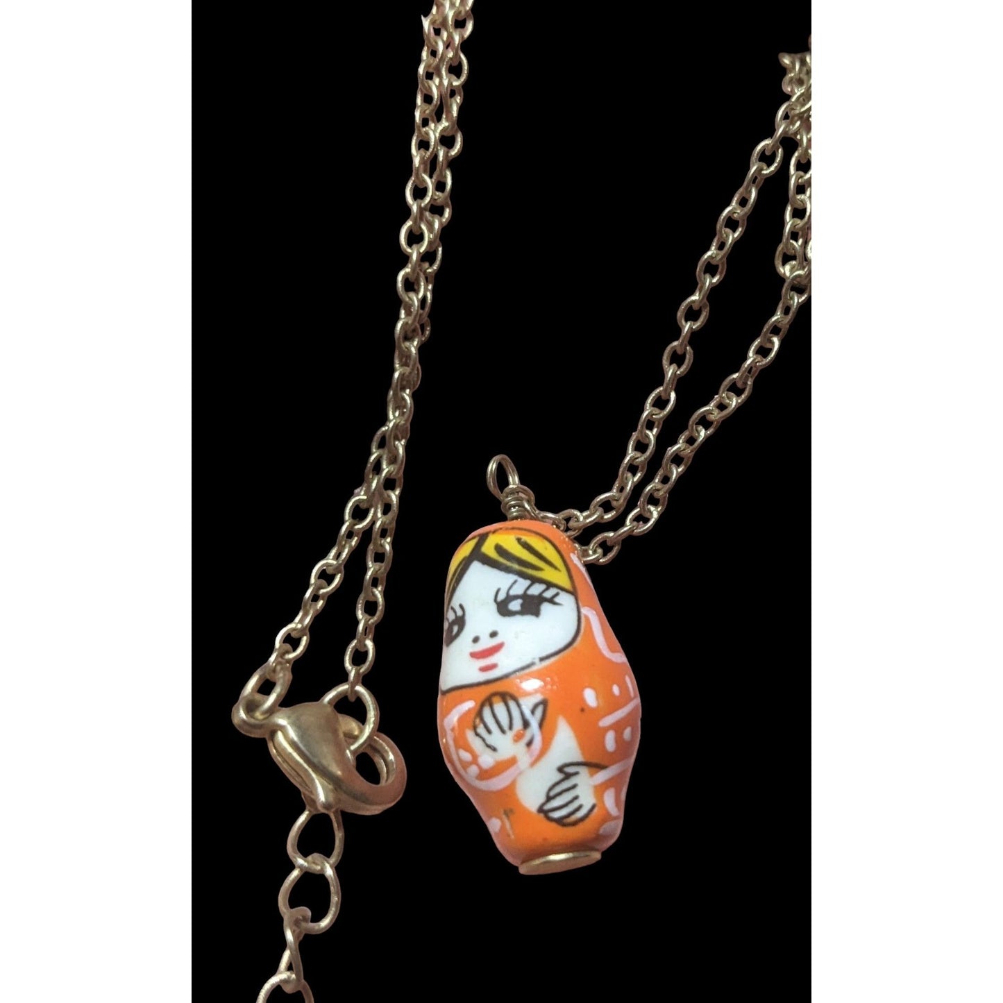 Retro Orange Russian Nesting Doll Necklace