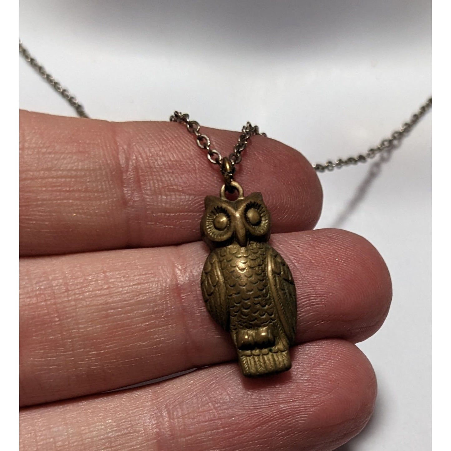 Vintage Minimalist Antiqued Gold Owl Necklace