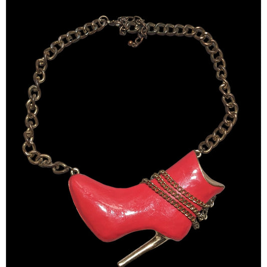 Red High Heel Chain Boot Pendant Necklace