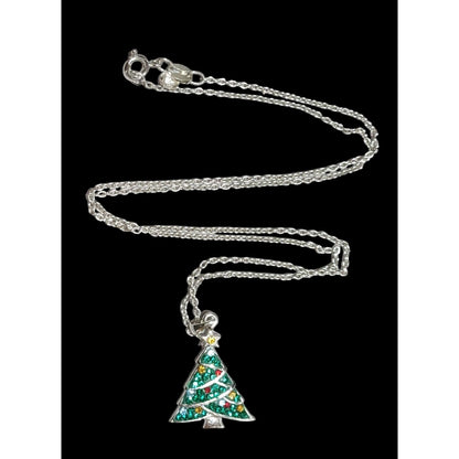 Minimalist Rhinestone Christmas Tree Necklace