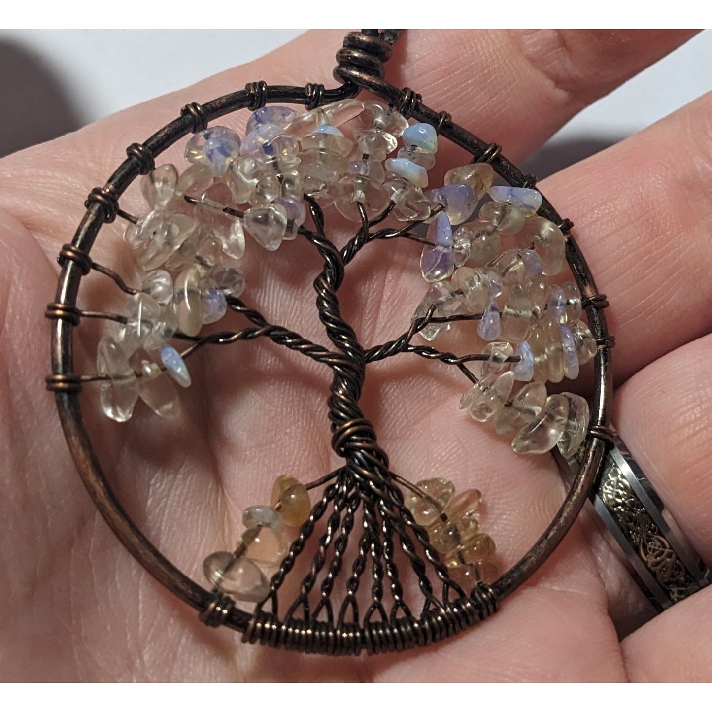 Moonstone Chip Tree Of Life Pendant Necklace