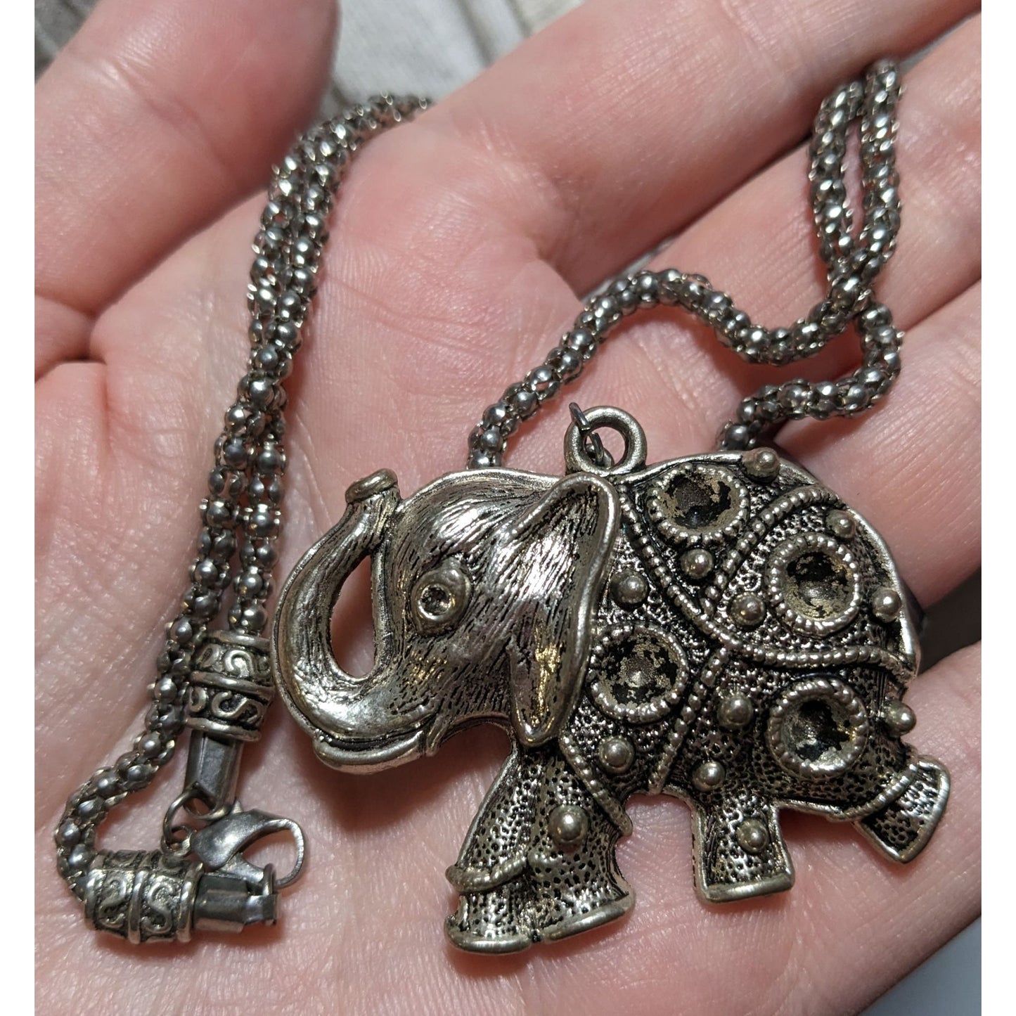 Vintage Bohemian Silver Elephant Pendant Necklace