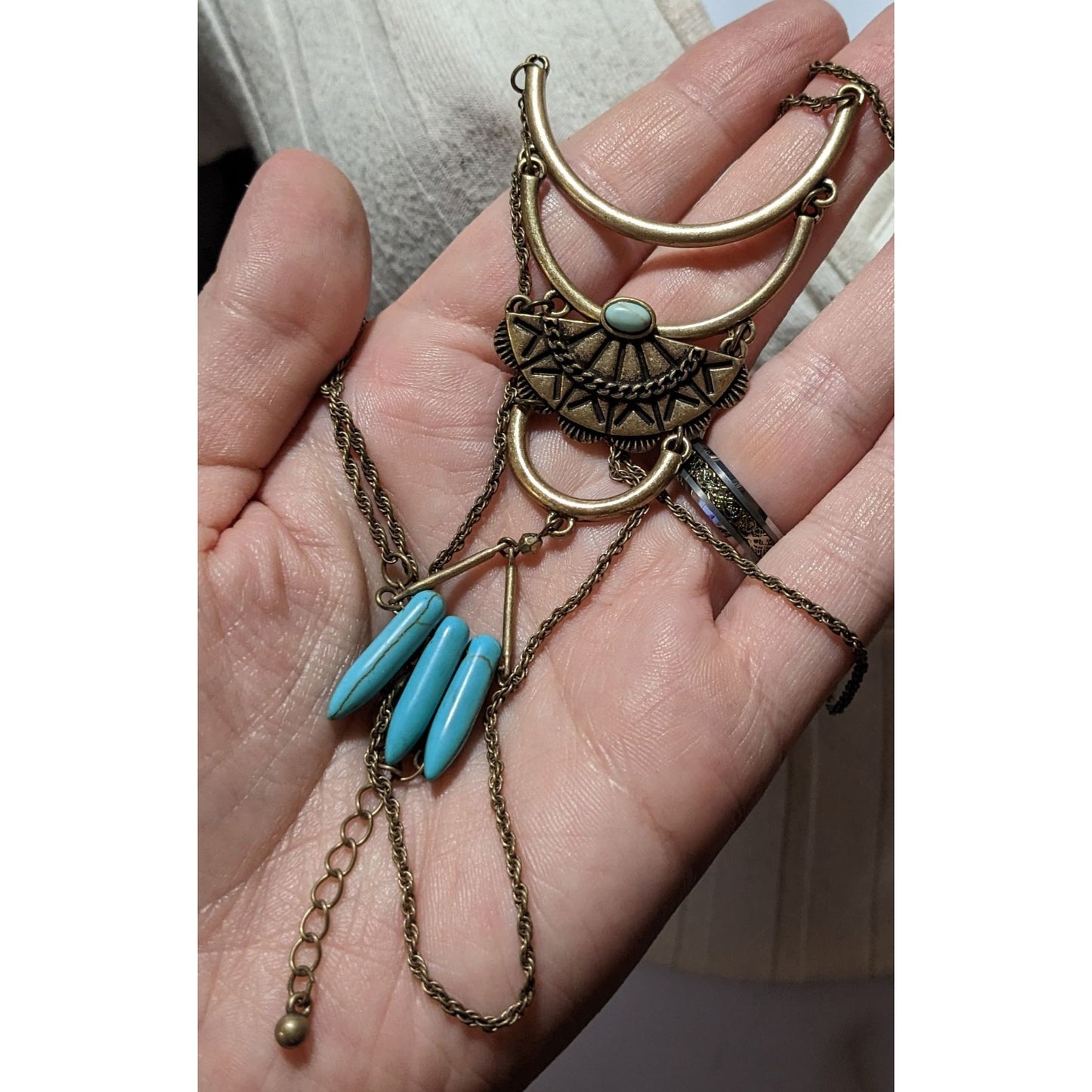 Southwestern Turquoise And Gold Pendant Necklace