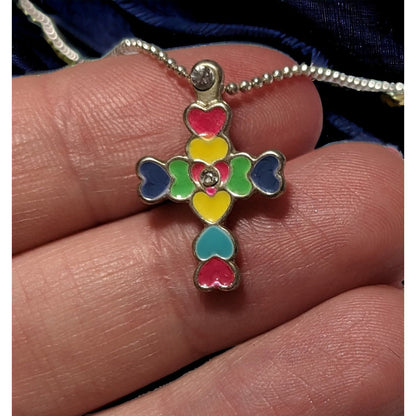 Rainbow Heart Cross Necklace