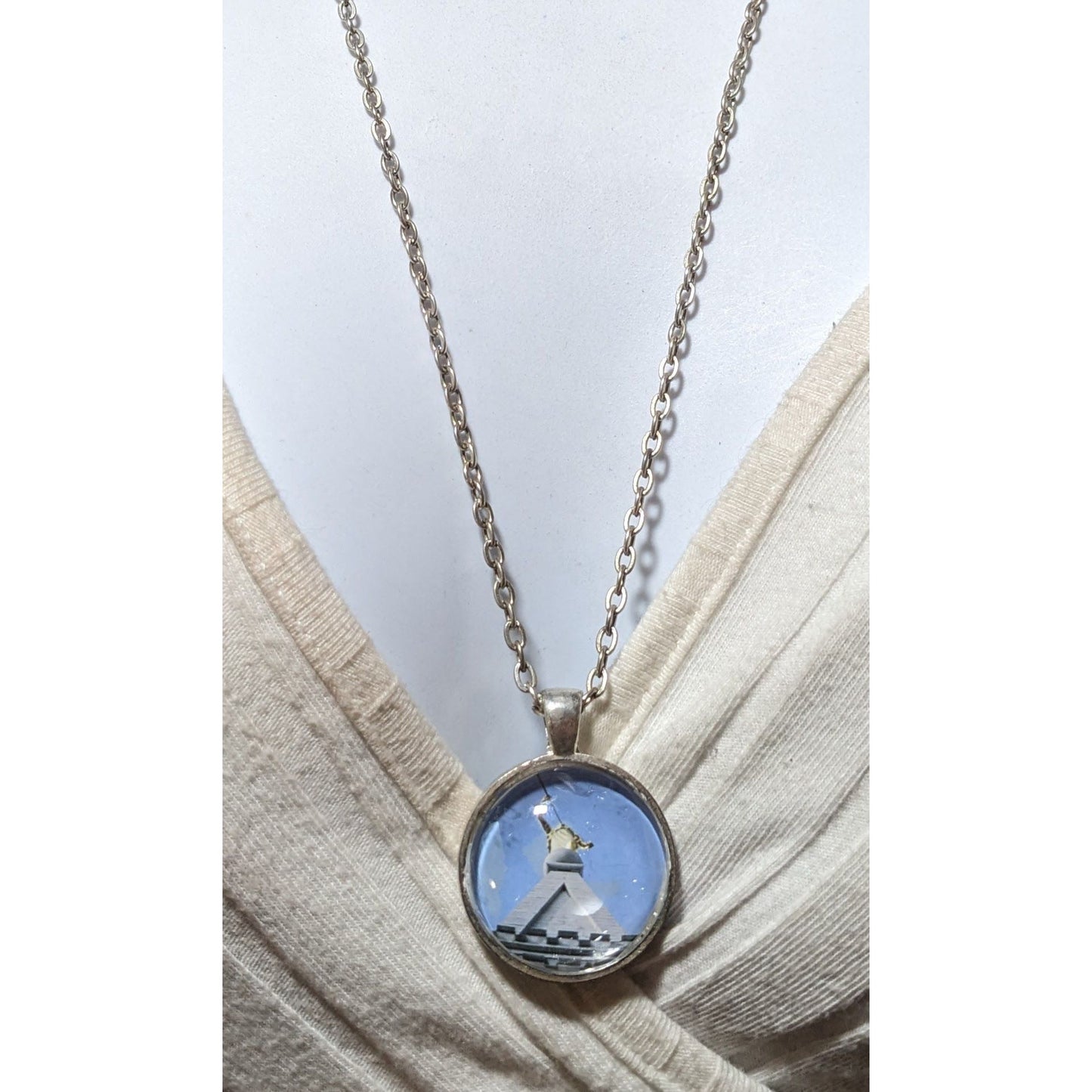 Blue And White Statue Photo Pendant Necklace