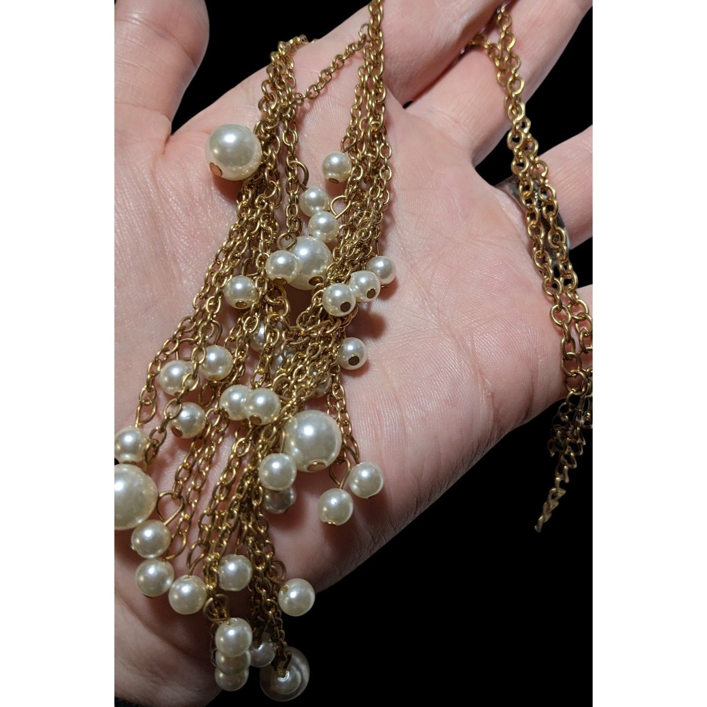 Elegant Glam Gold Chain Pearl Fringe Necklace