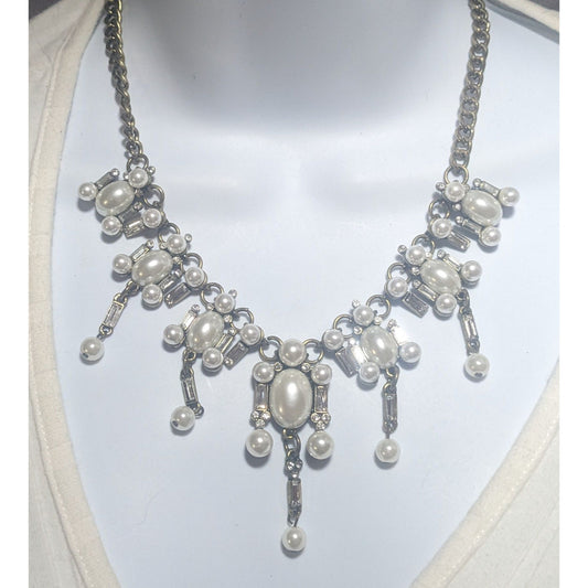 Vintage Rhinestone Pearl Bridal Necklace