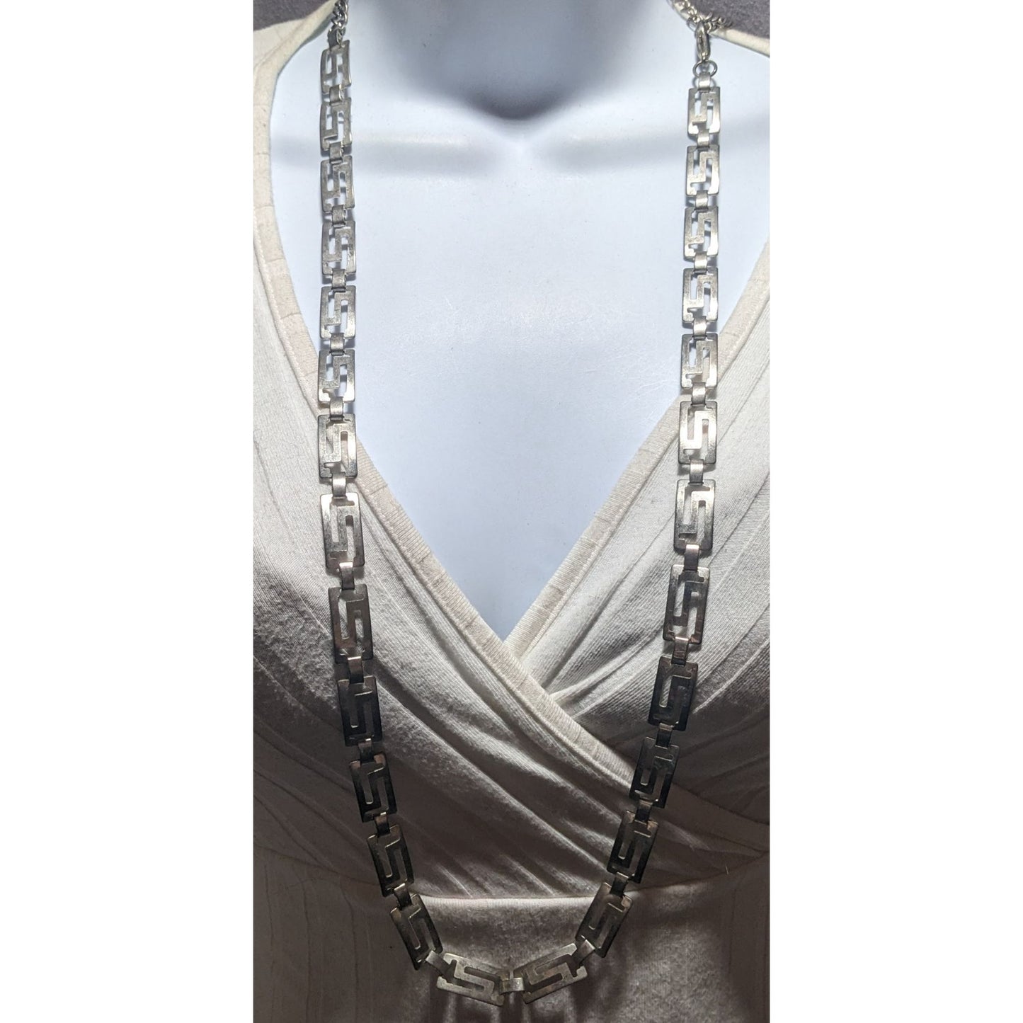 Retro Silver Grecian Link Chain Necklace