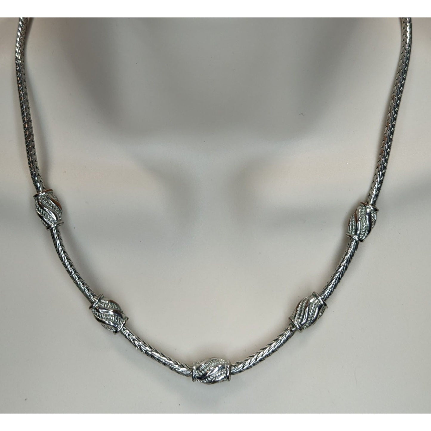 Vintage Snake Chain Necklace Ornate Stations | Silver Tone Elegant Statement Jewelry