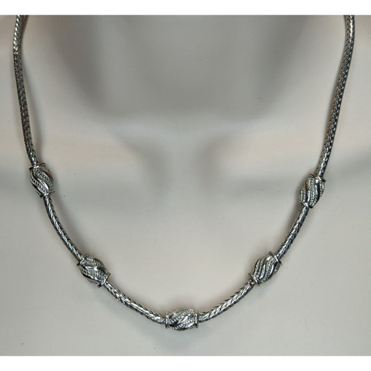 Vintage Snake Chain Necklace Ornate Stations | Silver Tone Elegant Statement Jewelry
