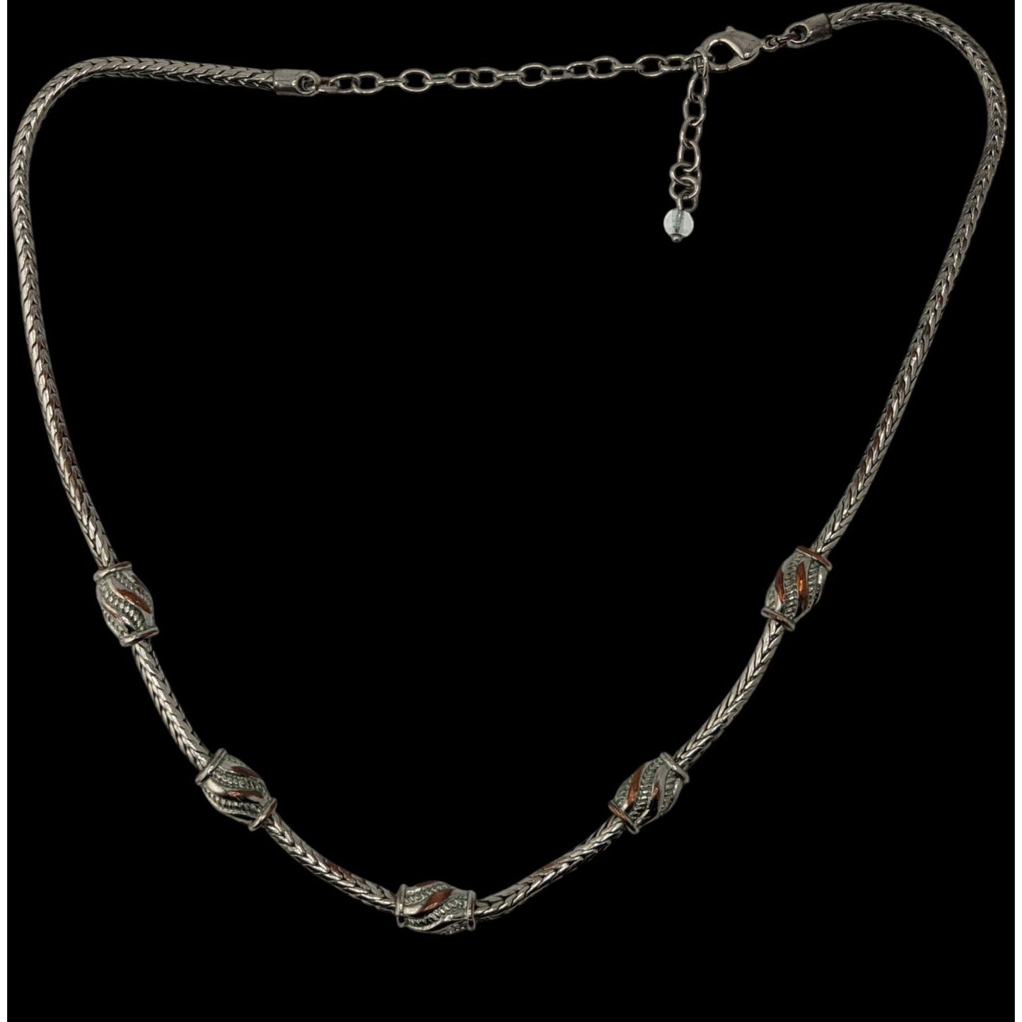Vintage Snake Chain Necklace Ornate Stations | Silver Tone Elegant Statement Jewelry
