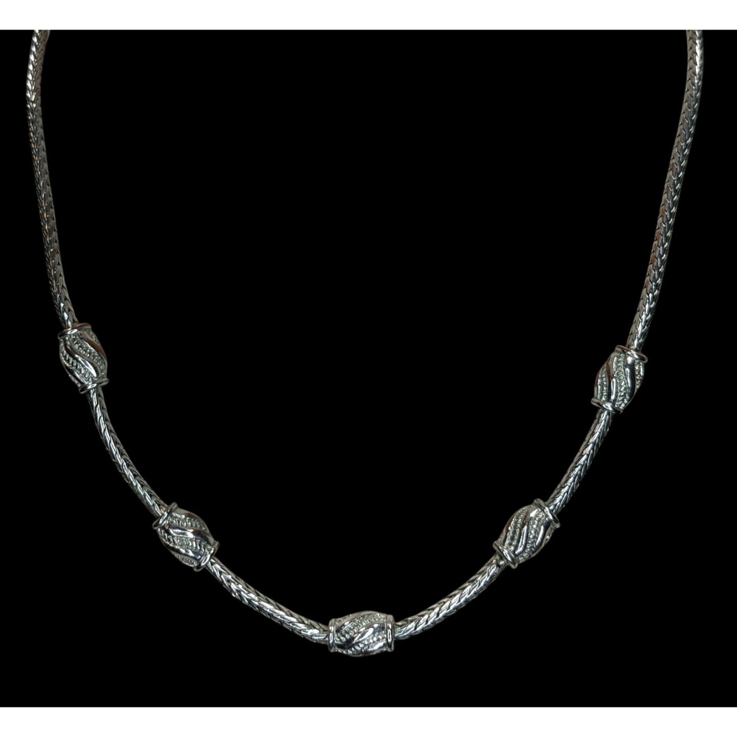 Vintage Snake Chain Necklace Ornate Stations | Silver Tone Elegant Statement Jewelry