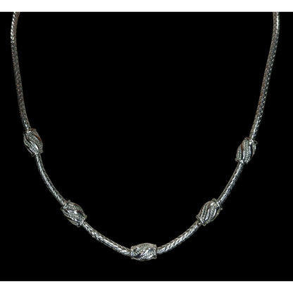 Vintage Snake Chain Necklace Ornate Stations | Silver Tone Elegant Statement Jewelry