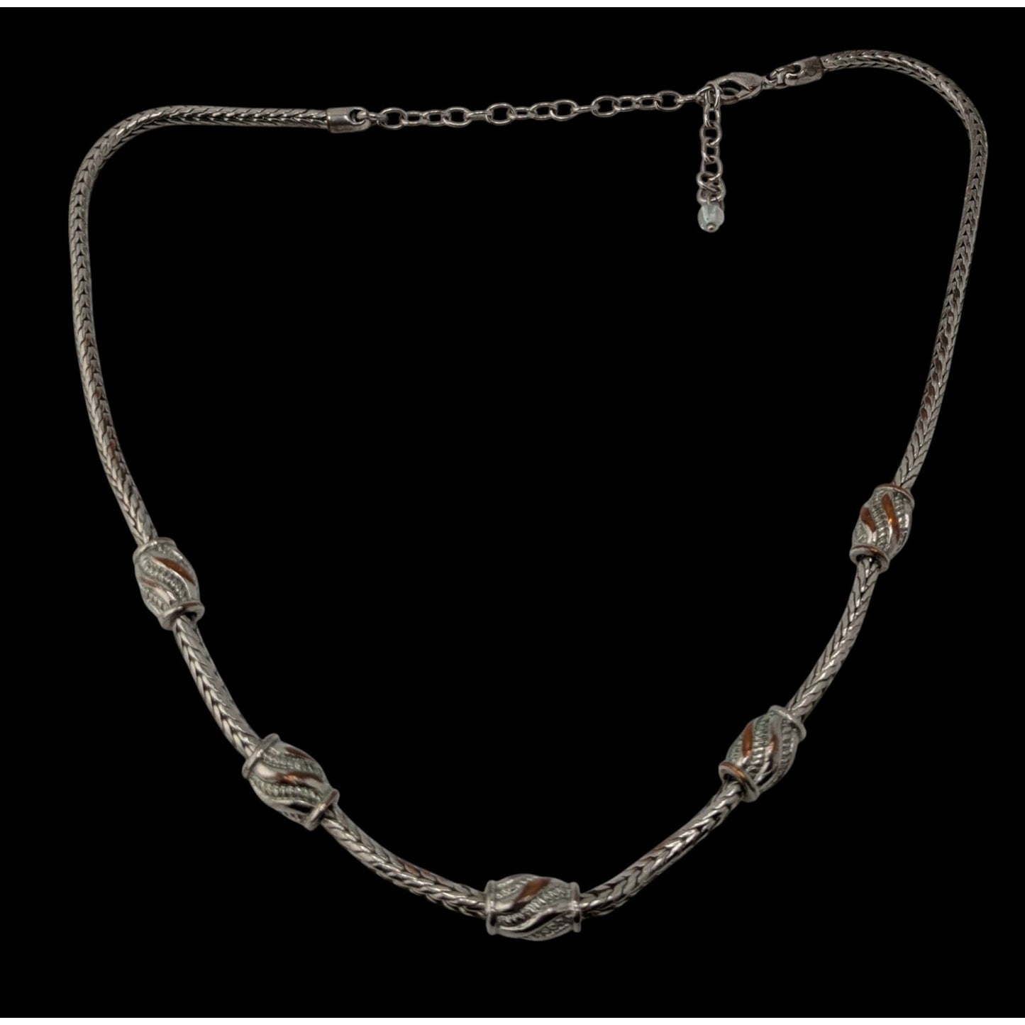 Vintage Snake Chain Necklace Ornate Stations | Silver Tone Elegant Statement Jewelry