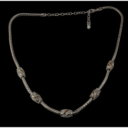 Vintage Snake Chain Necklace Ornate Stations | Silver Tone Elegant Statement Jewelry
