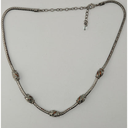 Vintage Snake Chain Necklace Ornate Stations | Silver Tone Elegant Statement Jewelry
