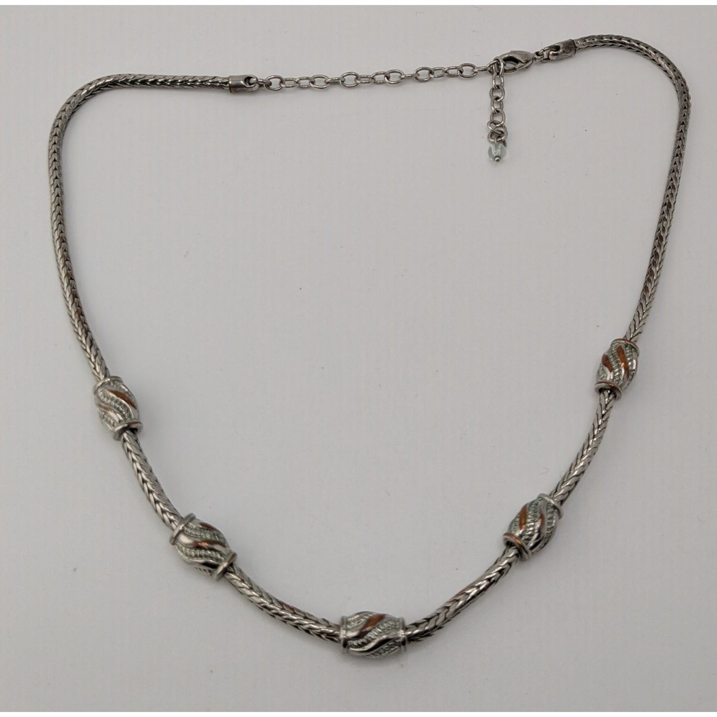 Vintage Snake Chain Necklace Ornate Stations | Silver Tone Elegant Statement Jewelry