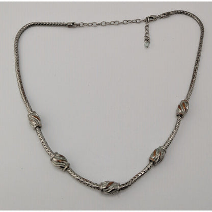 Vintage Snake Chain Necklace Ornate Stations | Silver Tone Elegant Statement Jewelry