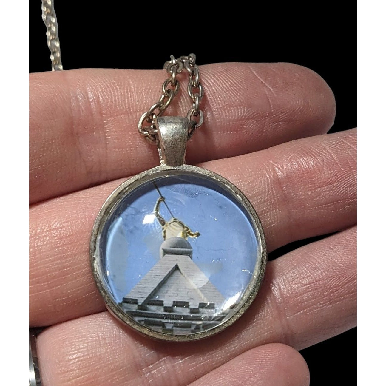 Blue And White Statue Photo Pendant Necklace