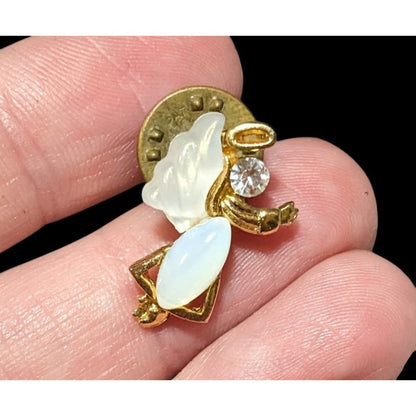 Minimalist Gold Tone Gemmed Angel Lapel Pin