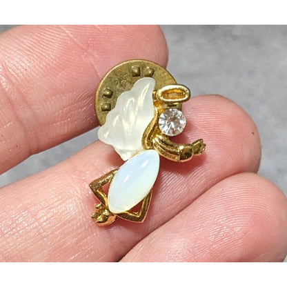 Minimalist Gold Tone Gemmed Angel Lapel Pin