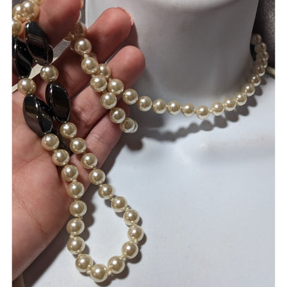 Glass Pearl Hematite Accent Beaded Necklace